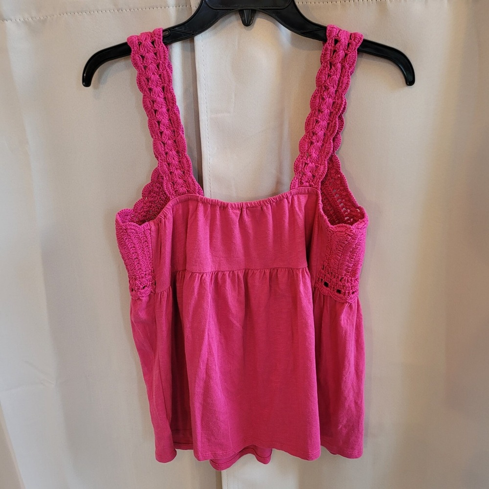 Lucky Brand Top Pink Babydoll Crochet Coquette Medium Cottagecore Y2K Boho 17422 - Picture 2 of 11